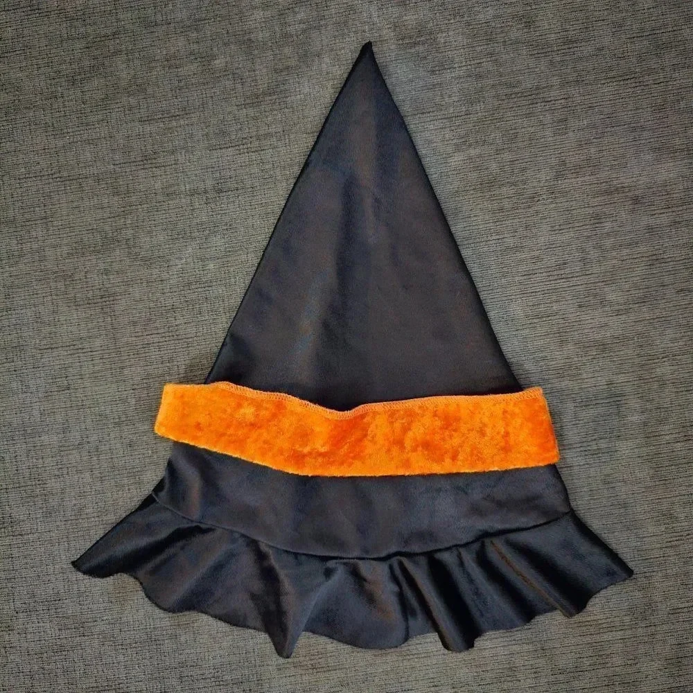 Kids Black Orange Velvet Gothic Witch Halloween Cosplay Costume Hat Size OS